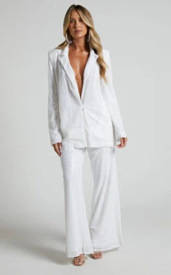 Showpo Looma Sequin Relaxed Fit Blazer In White -Showpo Women's Clothing Store Looma Sequin Relaxed Fit Blazer in White 1