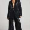 Showpo Looma Sequin - High Waisted Wide Leg Pants In Black
