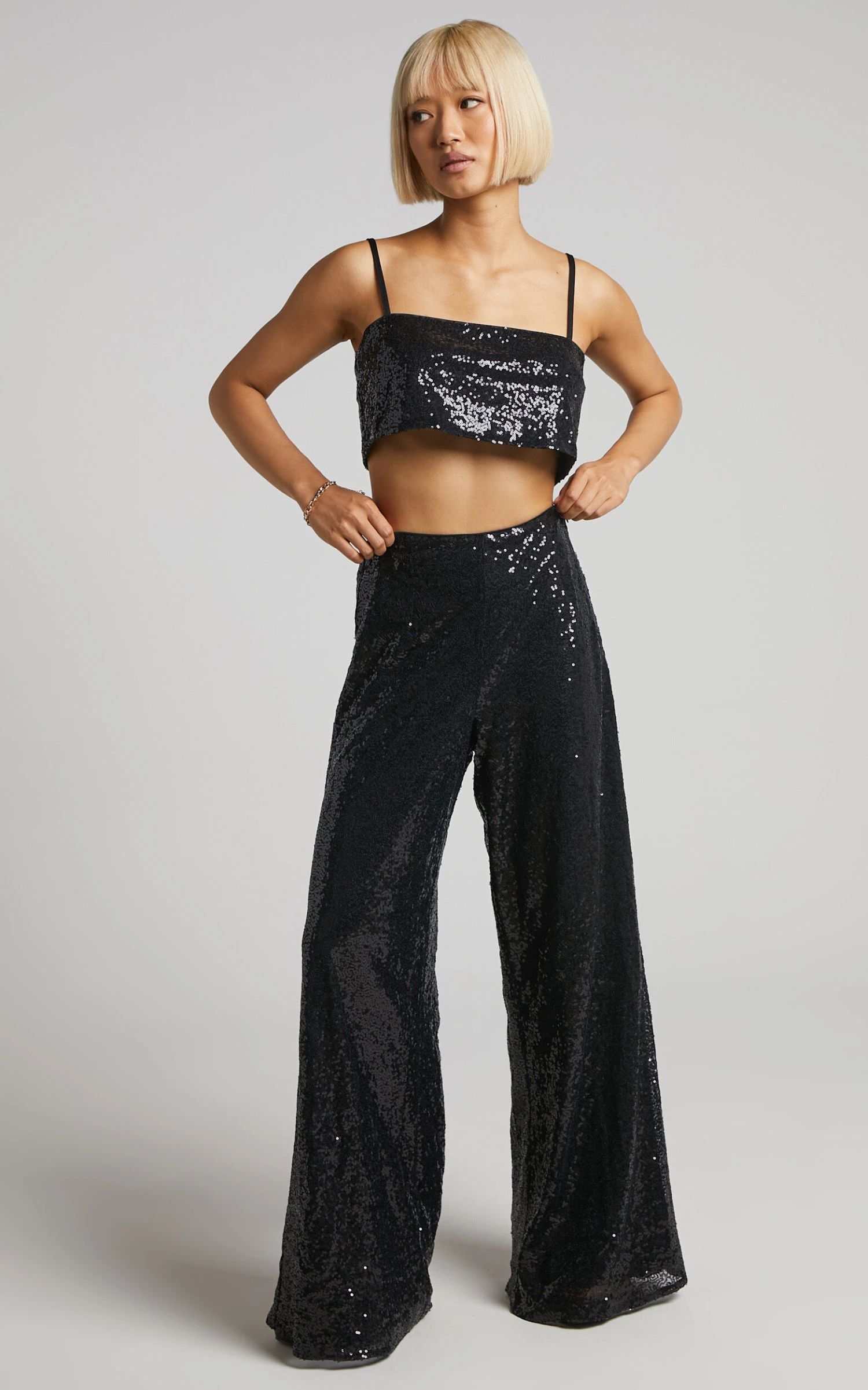 Showpo Looma Sequin - High Waisted Wide Leg Pants In Black 3 Showpo Looma Sequin - High Waisted Wide Leg Pants In Black - Image 3