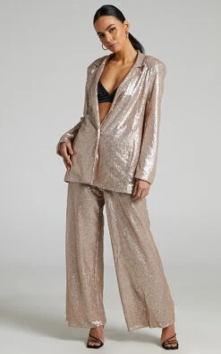 Showpo Looma Sequin Relaxed Fit Blazer In Champagne -Showpo Women's Clothing Store Looma Sequin relaxed Blazer in Gold 2528SO22060005012529