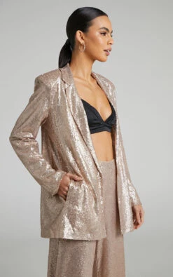 Showpo Looma Sequin Relaxed Fit Blazer In Champagne -Showpo Women's Clothing Store Looma Sequin relaxed Blazer in Gold 2528SO22060005012529 2