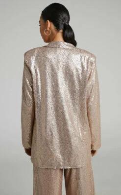 Showpo Looma Sequin Relaxed Fit Blazer In Champagne -Showpo Women's Clothing Store Looma Sequin relaxed Blazer in Gold 2528SO22060005012529 3
