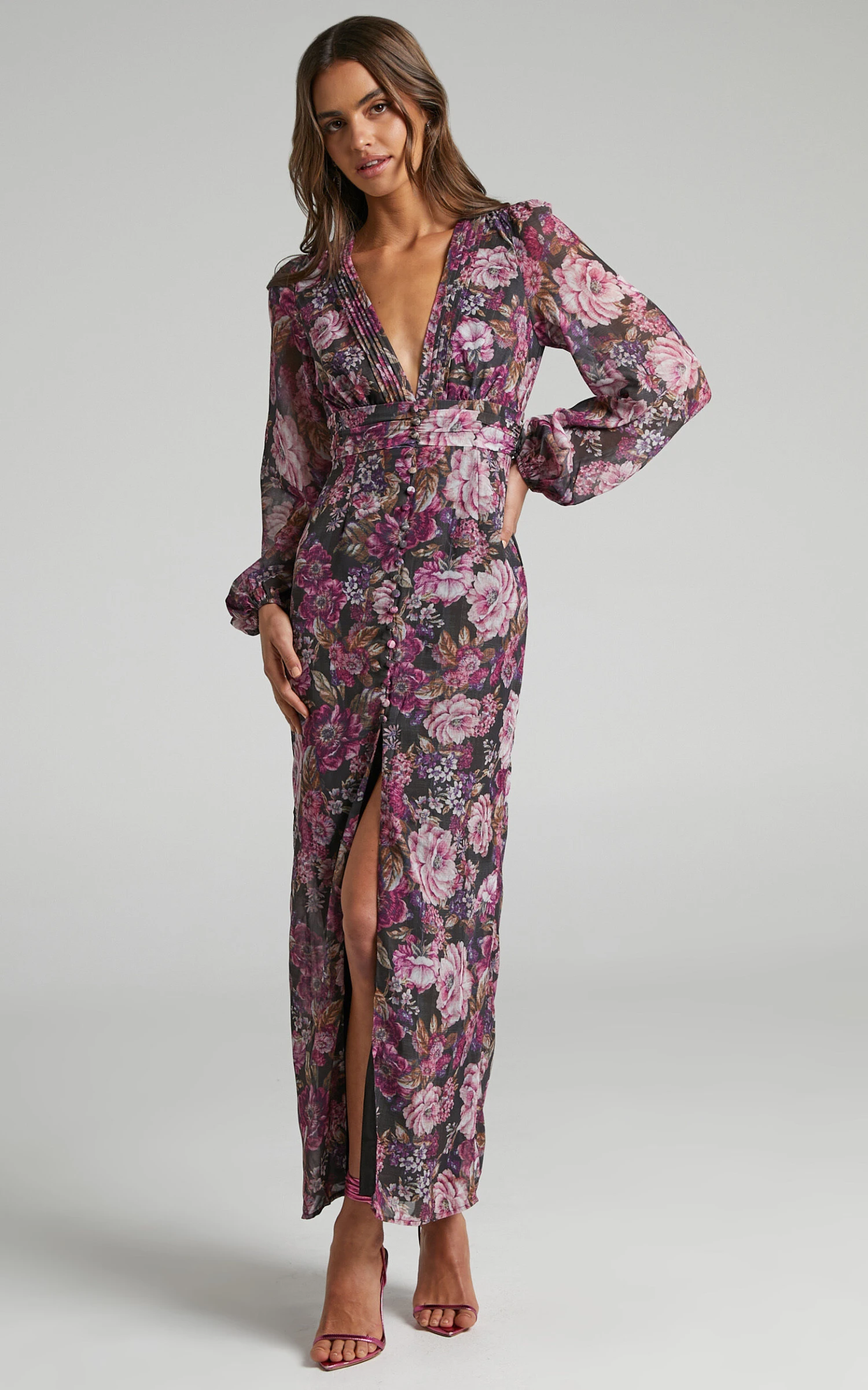 Showpo Lorelei V Neck Balloon Sleeve Maxi Dress In Harvest Floral 2 Showpo Lorelei V Neck Balloon Sleeve Maxi Dress In Harvest Floral - Image 2