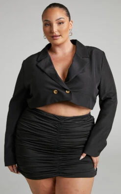 Showpo Ajisa Ruched Mini Skirt In Black 11 Showpo Ajisa Ruched Mini Skirt In Black -Showpo Women's Clothing Store Lorena CROPPED SUIT JACKET in Black 2528SO22070002022529 1