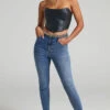 Showpo Lucilla - High Waisted Contour Fitted Jeans In Blue