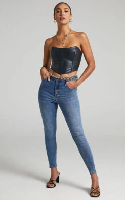 Showpo Lucilla - High Waisted Contour Fitted Jeans In Blue