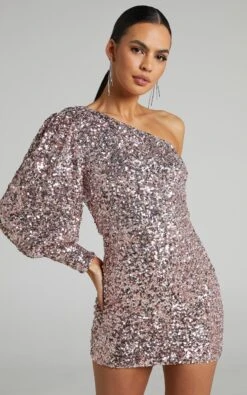 Showpo Luecia Asymmetric One Shoulder Puff Sleeve Mini Dress In Pink Sequin 11 Showpo Luecia Asymmetric One Shoulder Puff Sleeve Mini Dress In Pink Sequin -Showpo Women's Clothing Store Luecia Asym Mini dress DRESS in Pink 2528SD22050034022529 1