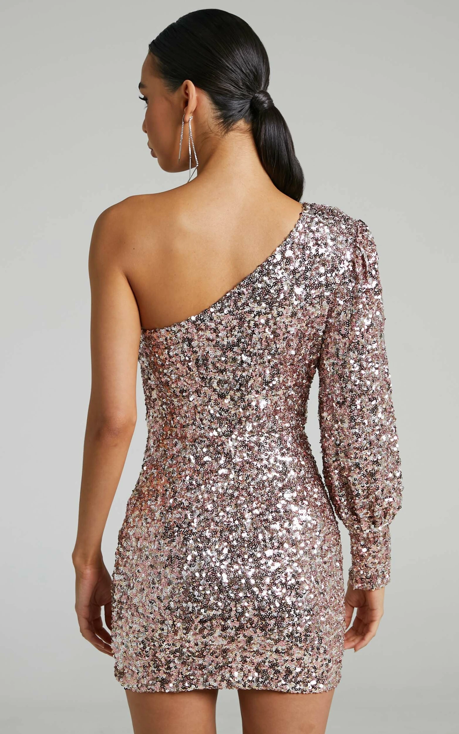 Showpo Luecia Asymmetric One Shoulder Puff Sleeve Mini Dress In Pink Sequin 7 Showpo Luecia Asymmetric One Shoulder Puff Sleeve Mini Dress In Pink Sequin - Image 7