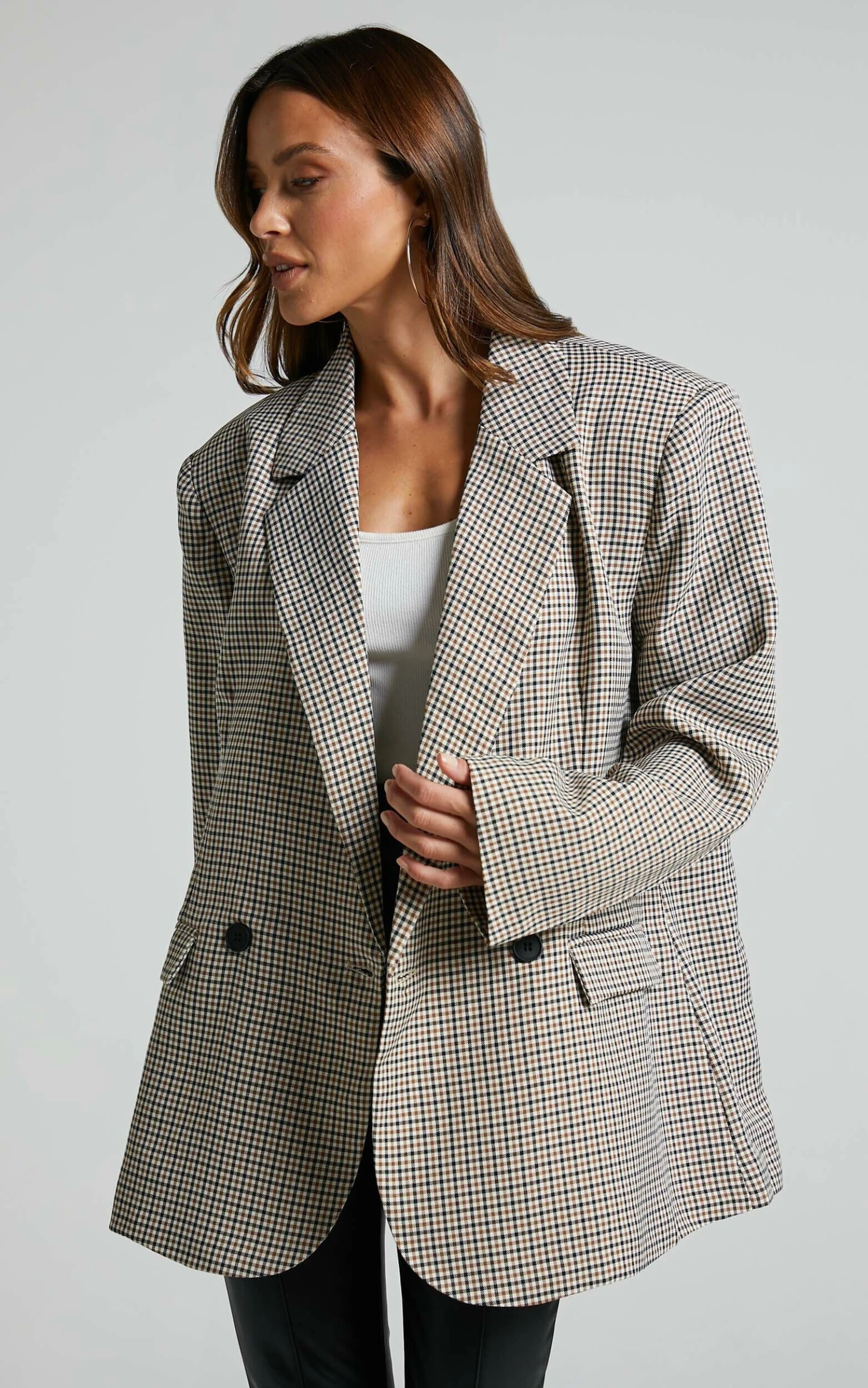 Showpo Lunah Check Oversized Double Breasted Blazer In Brown Check 4 Showpo Lunah Check Oversized Double Breasted Blazer In Brown Check - Image 4