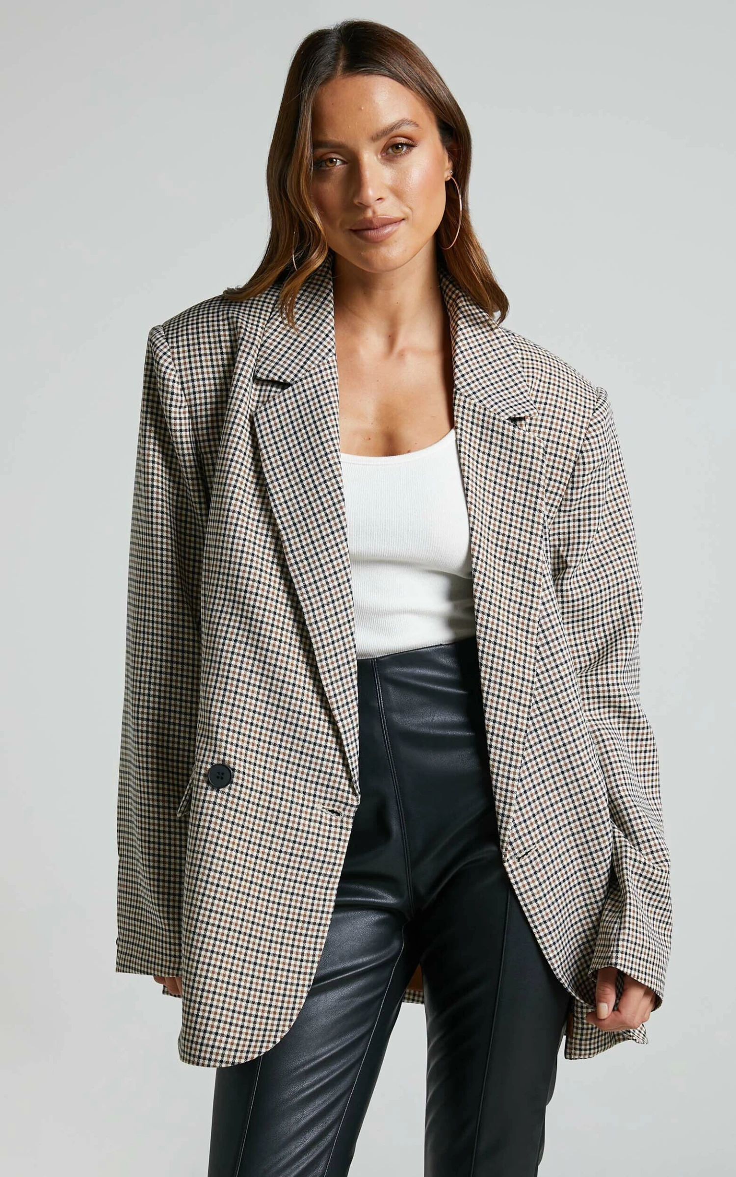 Showpo Lunah Check Oversized Double Breasted Blazer In Brown Check 6 Showpo Lunah Check Oversized Double Breasted Blazer In Brown Check - Image 6