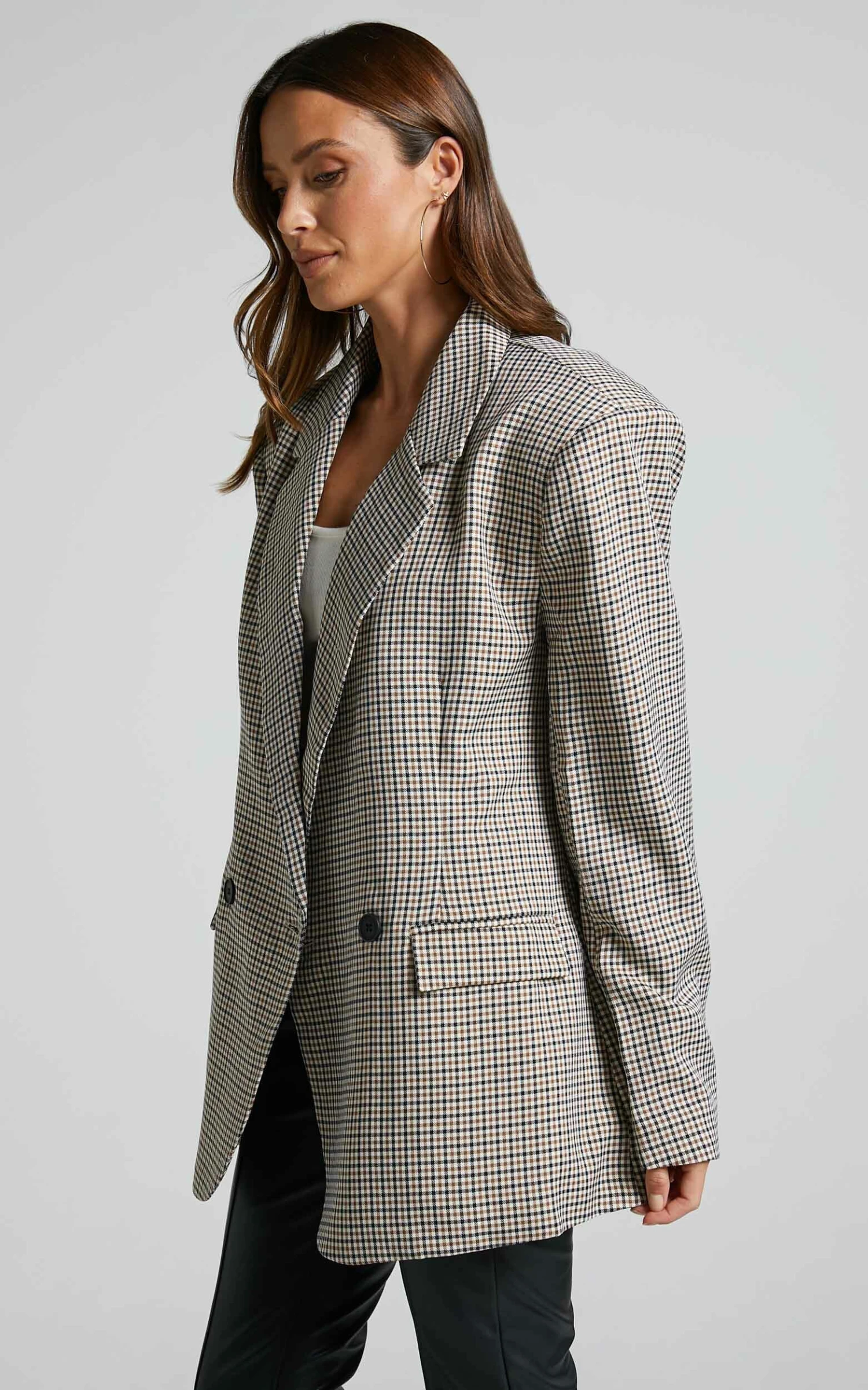 Showpo Lunah Check Oversized Double Breasted Blazer In Brown Check 7 Showpo Lunah Check Oversized Double Breasted Blazer In Brown Check - Image 7