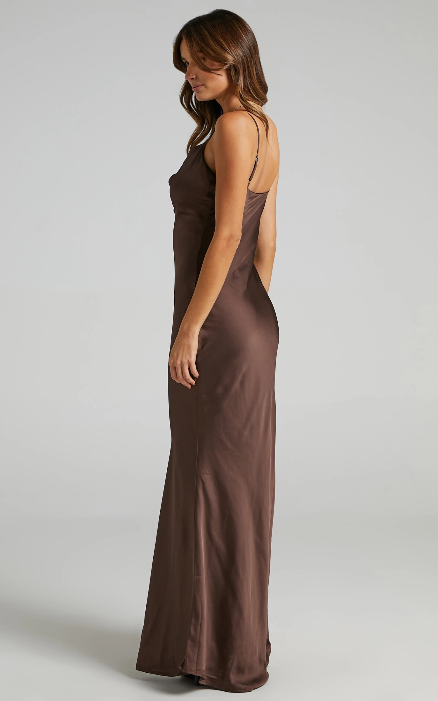 Showpo Lunaria Cowl Mermaid Maxi Slip Dress In Chocolate Satin 6 Showpo Lunaria Cowl Mermaid Maxi Slip Dress In Chocolate Satin - Image 6