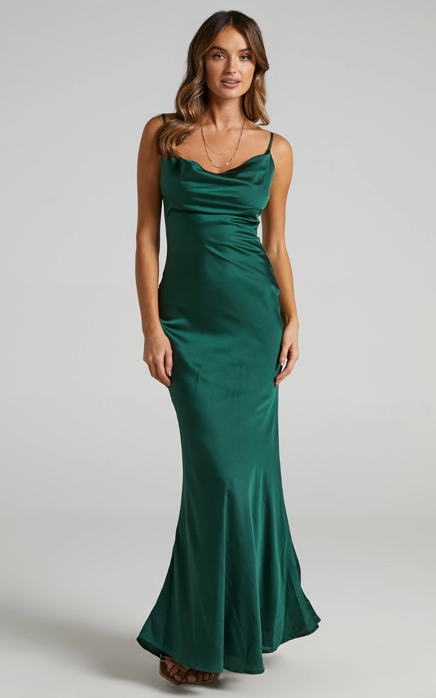 Showpo Lunaria Cowl Mermaid Maxi Slip Dress In Emerald Satin 5 Showpo Lunaria Cowl Mermaid Maxi Slip Dress In Emerald Satin - Image 5