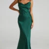 Showpo Lunaria Cowl Mermaid Maxi Slip Dress In Emerald Satin