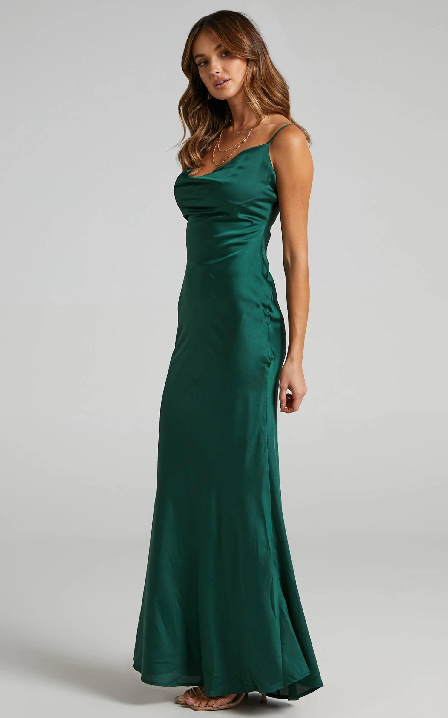 Showpo Lunaria Cowl Mermaid Maxi Slip Dress In Emerald Satin 7 Showpo Lunaria Cowl Mermaid Maxi Slip Dress In Emerald Satin - Image 7