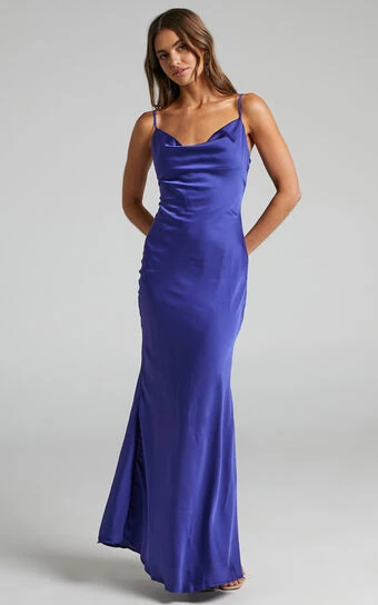 Showpo Lunaria Cowl Mermaid Maxi Slip Dress In Blue 1 Showpo Lunaria Cowl Mermaid Maxi Slip Dress In Blue