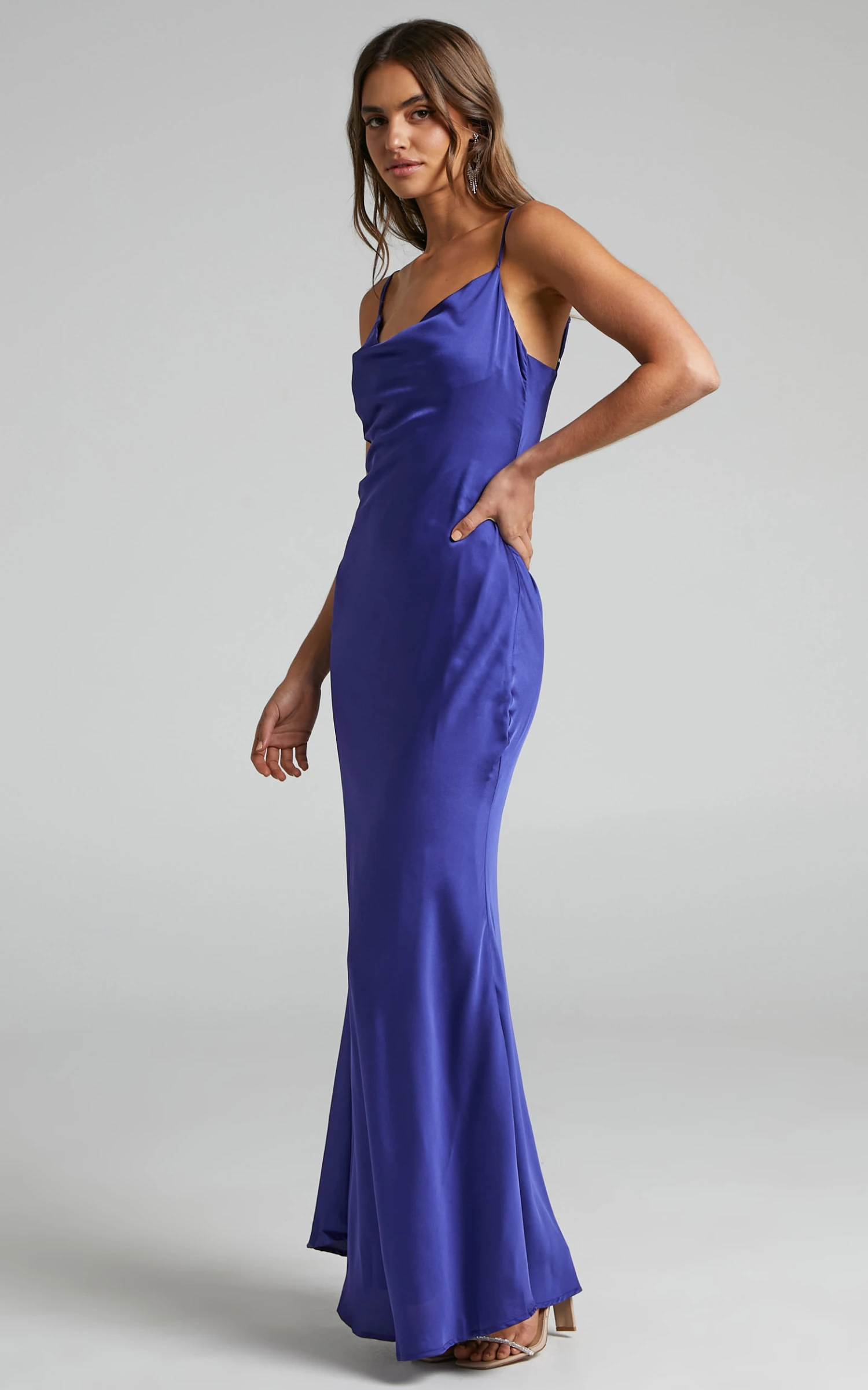 Showpo Lunaria Cowl Mermaid Maxi Slip Dress In Blue 3 Showpo Lunaria Cowl Mermaid Maxi Slip Dress In Blue - Image 3