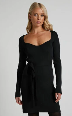 Showpo Lynna Long Sleeve Bodycon Mini Dress In Black
