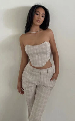 Showpo Maddiline Strapless Corset In Sand Check