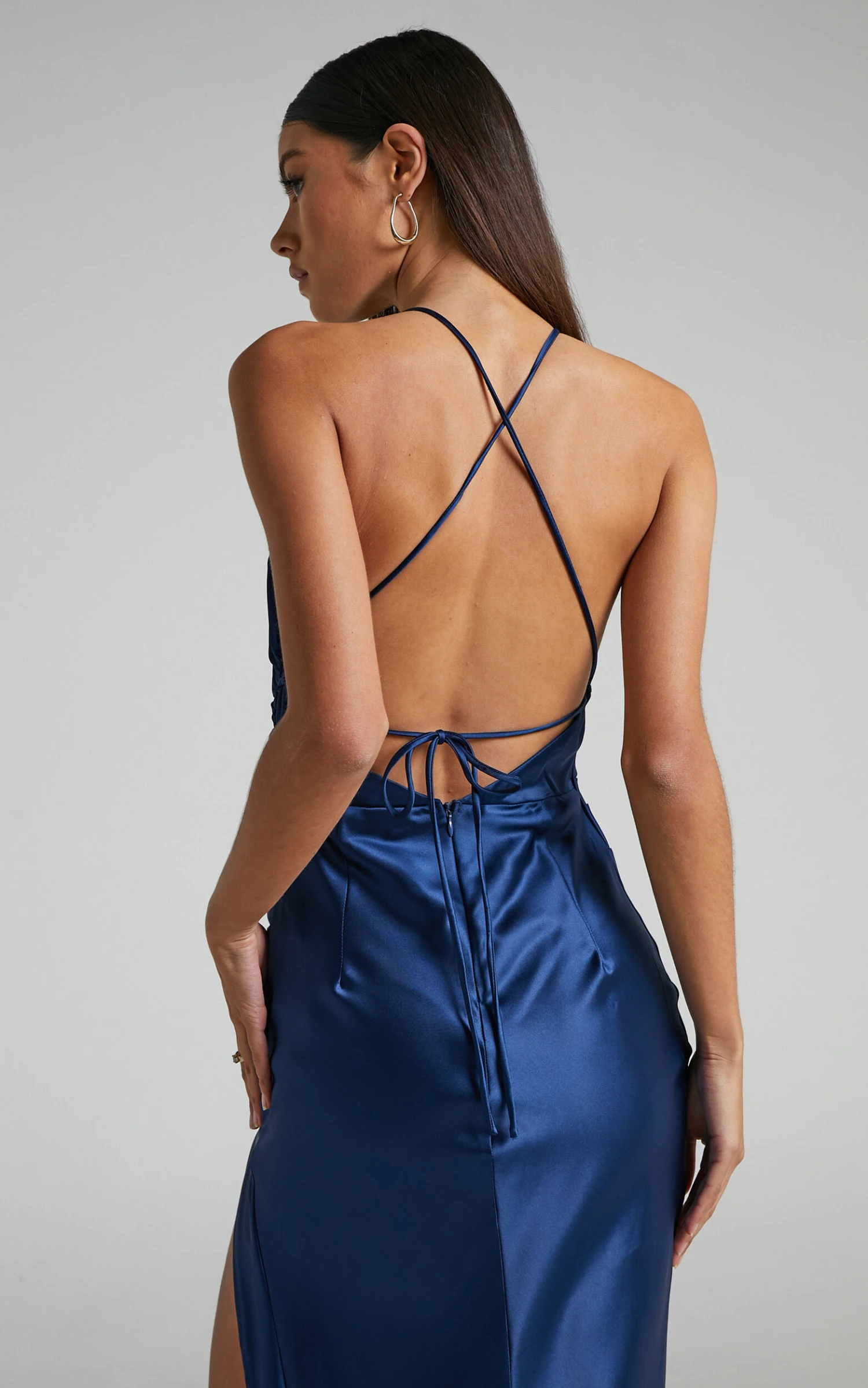 Showpo Malornan High Neck Ruched Maxi Dress In Navy 4 Showpo Malornan High Neck Ruched Maxi Dress In Navy - Image 4