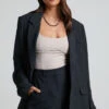 Showpo Michelle Oversized Plunge Neck Button Up Blazer In Black