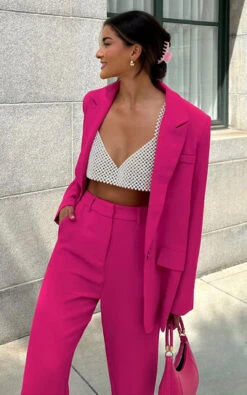 Showpo Michelle Oversized Plunge Neck Button Up Blazer In Pink