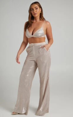 Showpo Sharleez Glitter High Waisted Tailored Wide Leg Pant In Rose Gold -Showpo Women's Clothing Store MIKAYLA X ANTHONY X XXXXX 03.12.2159446 2
