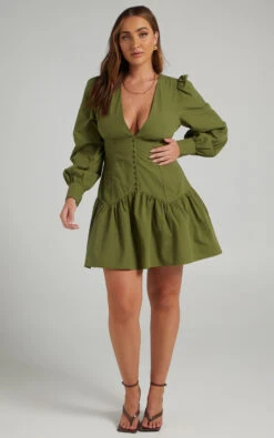 Showpo Carlyle Long Sleeve Mini Dress With Corset Detailing In Khaki 14 Showpo Carlyle Long Sleeve Mini Dress With Corset Detailing In Khaki -Showpo Women's Clothing Store MIKAYLA X ANTHONY X XXXXX 03.12.2159494 2