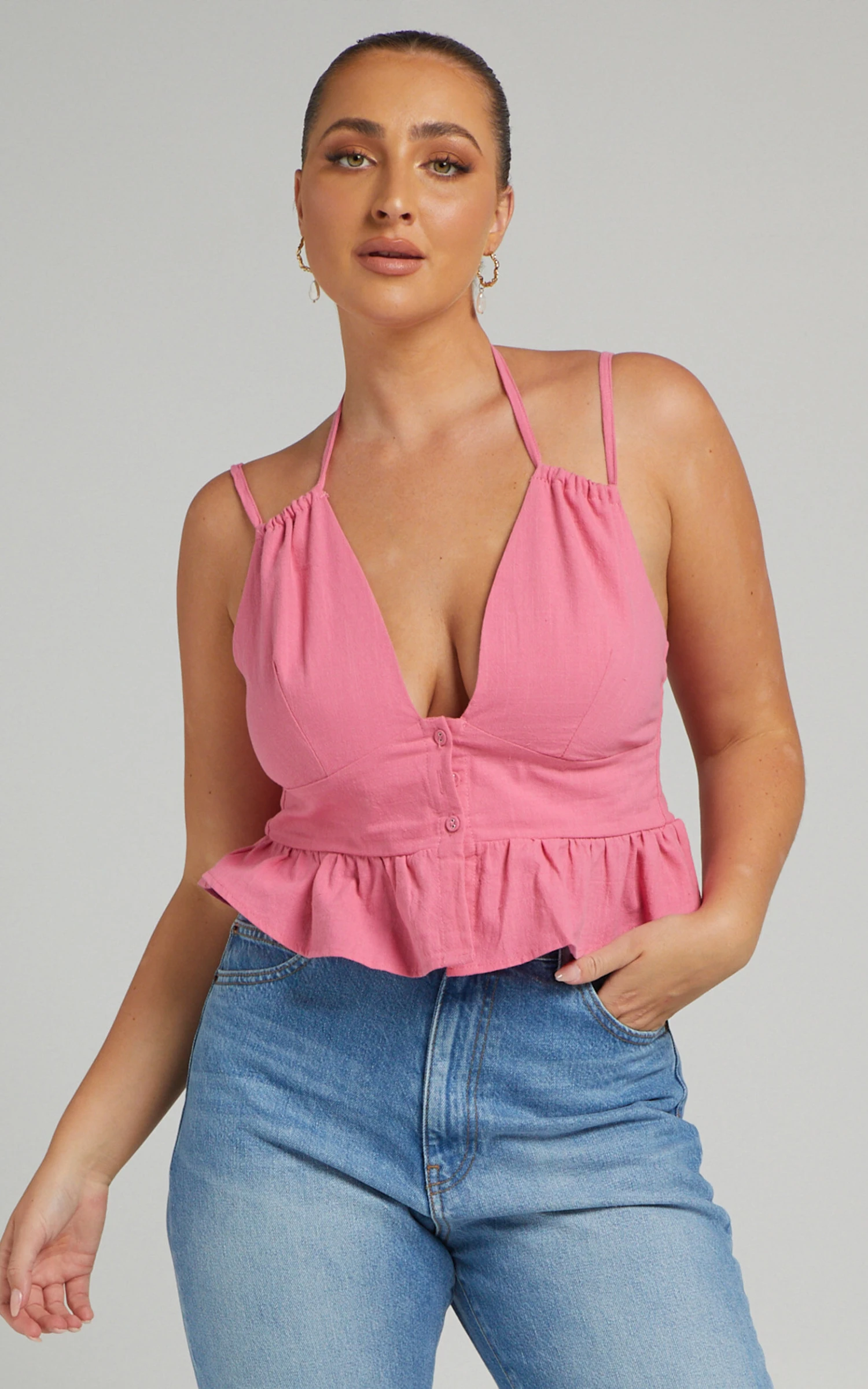 Showpo Evangie Double Strap Peplum Top In Pink 6 Showpo Evangie Double Strap Peplum Top In Pink - Image 6
