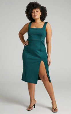 Showpo Mini Love Square Neck Split Midi Dress In Emerald 15 Showpo Mini Love Square Neck Split Midi Dress In Emerald -Showpo Women's Clothing Store MINI LOVE DRESS IN EMERALD S005960 Emerald 3