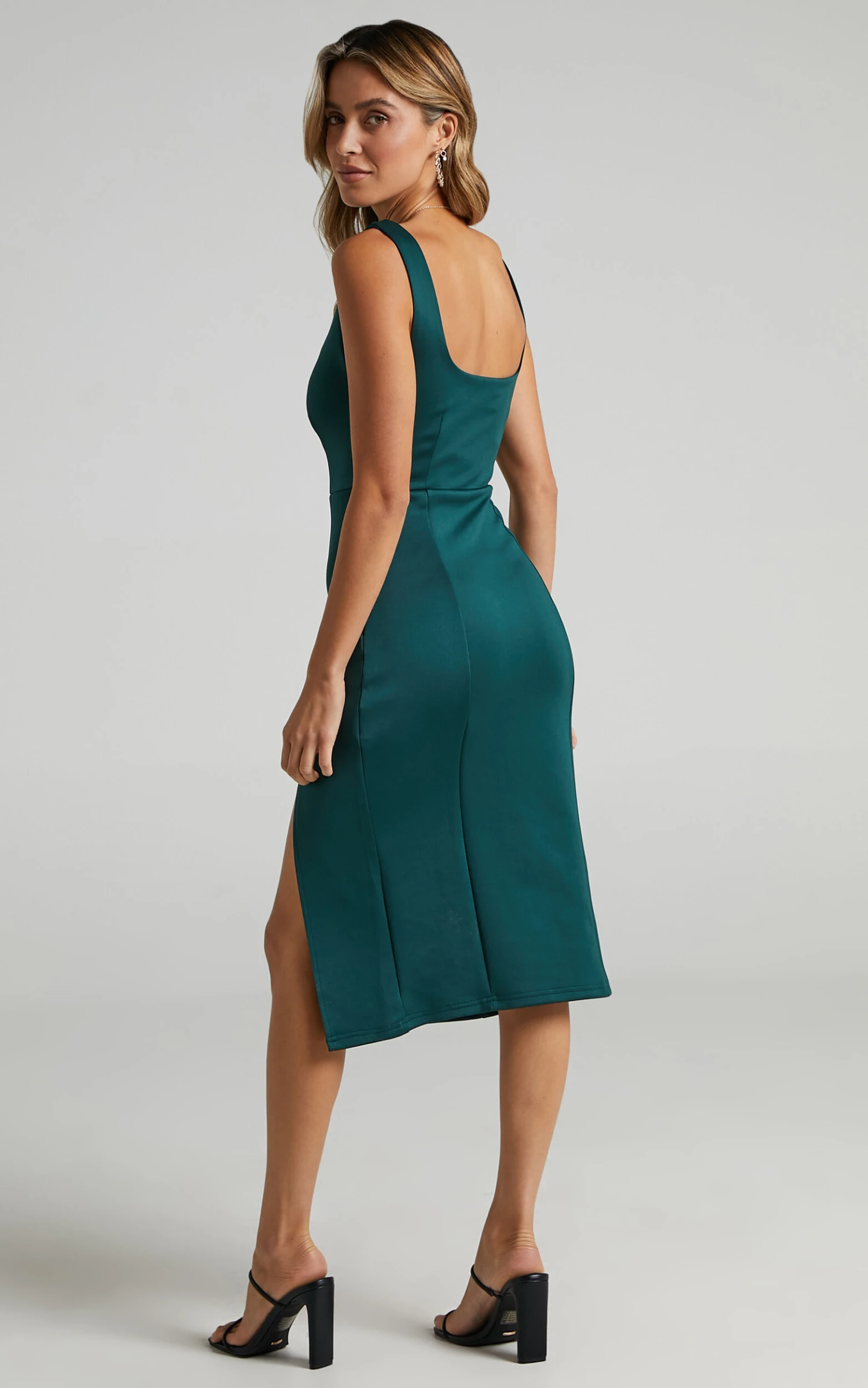 Showpo Mini Love Square Neck Split Midi Dress In Emerald 4 Showpo Mini Love Square Neck Split Midi Dress In Emerald - Image 4