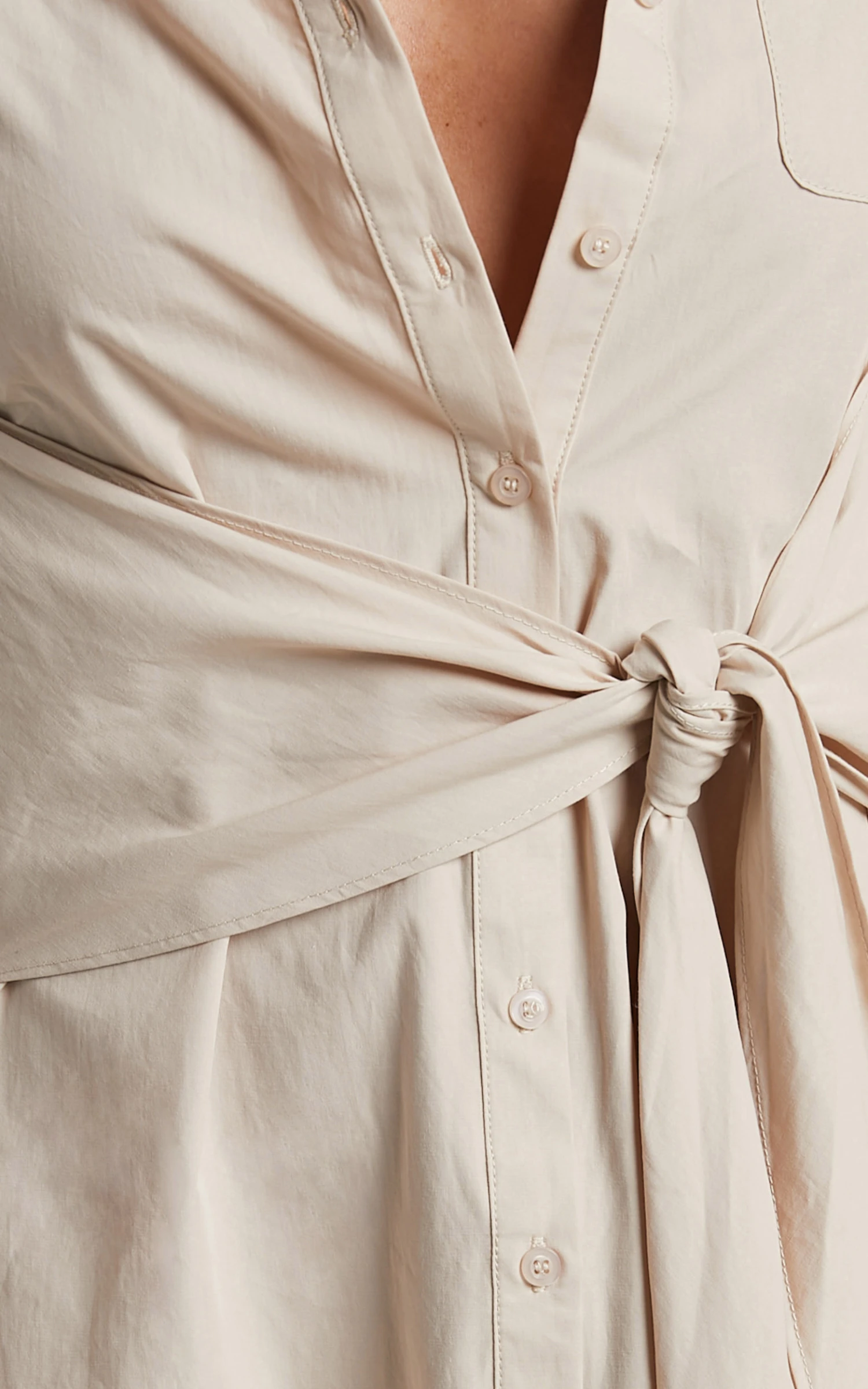 Showpo Macie Mini Dress - Tie Front Shirt Dress In Sand 7 Showpo Macie Mini Dress - Tie Front Shirt Dress In Sand - Image 7