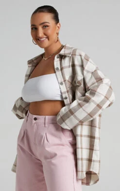 Showpo Maddyson Check Shacket In Brown Check -Showpo Women's Clothing Store Maddyson Check Shacket in Brown Check ST21050007 3