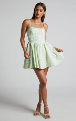 Showpo Madelyn Mini Dress - Fit And Flare Corset Dress In Mint Green Gingham 10 Showpo Madelyn Mini Dress - Fit And Flare Corset Dress In Mint Green Gingham -Showpo Women's Clothing Store Madelyn Corset Mini Dress in Green 1