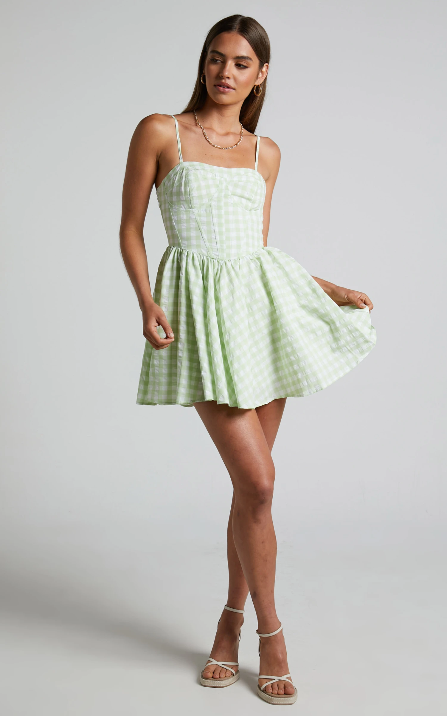 Showpo Madelyn Mini Dress - Fit And Flare Corset Dress In Mint Green Gingham 3 Showpo Madelyn Mini Dress - Fit And Flare Corset Dress In Mint Green Gingham - Image 3