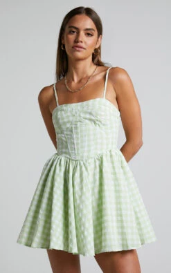 Showpo Madelyn Mini Dress - Fit And Flare Corset Dress In Mint Green Gingham 13 Showpo Madelyn Mini Dress - Fit And Flare Corset Dress In Mint Green Gingham -Showpo Women's Clothing Store Madelyn Corset Mini Dress in Green 4