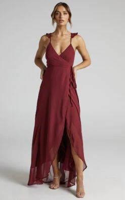 Showpo Maibelle Frill Shoulder Wrap Dress Maxi Dress In Wine 7 Showpo Maibelle Frill Shoulder Wrap Dress Maxi Dress In Wine -Showpo Women's Clothing Store Maibelle Frill Shoulder Wrap Dress Midi Dress in Wine 2528SD22010102022529