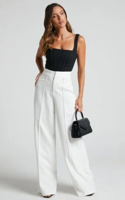 Showpo Maida Pants - High Waisted Wide Leg Pants In White