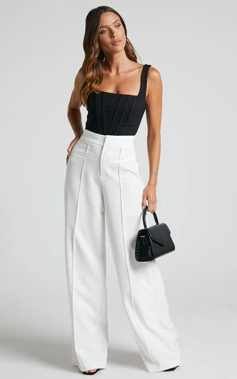 Showpo Maida Pants - High Waisted Wide Leg Pants In White 1 Showpo Maida Pants - High Waisted Wide Leg Pants In White