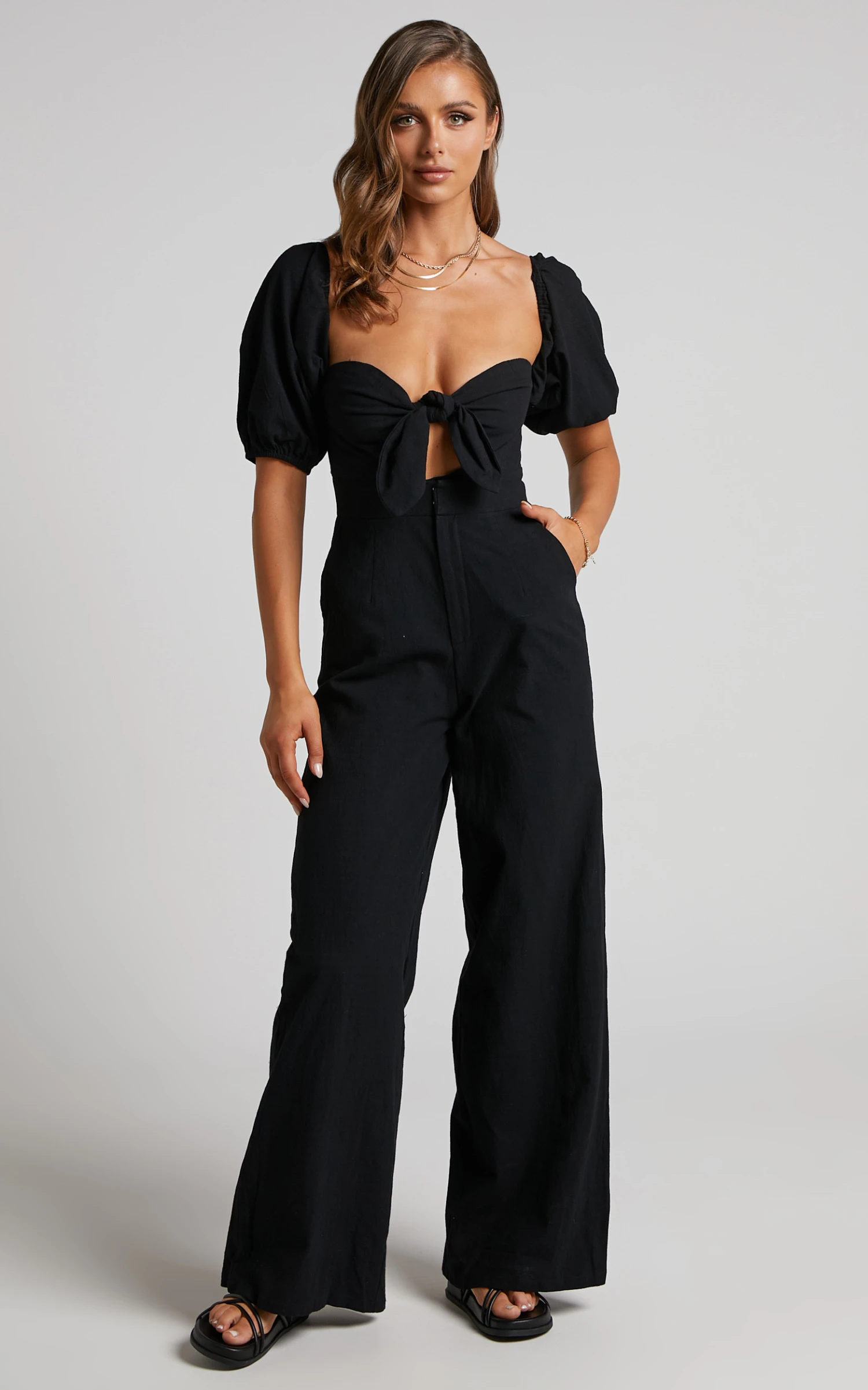 Showpo Maja Front Tie Off Shoulder Jumpsuit In Black 2 Showpo Maja Front Tie Off Shoulder Jumpsuit In Black - Image 2