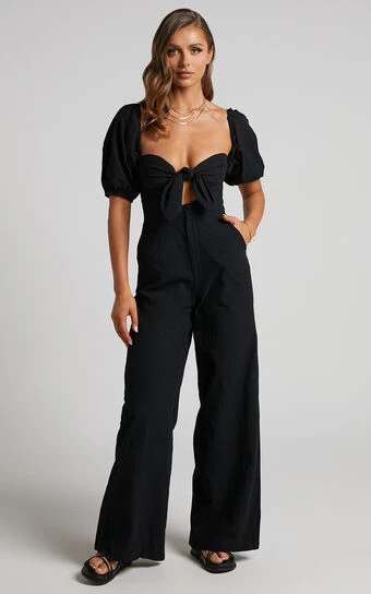 Showpo Maja Front Tie Off Shoulder Jumpsuit In Black 1 Showpo Maja Front Tie Off Shoulder Jumpsuit In Black