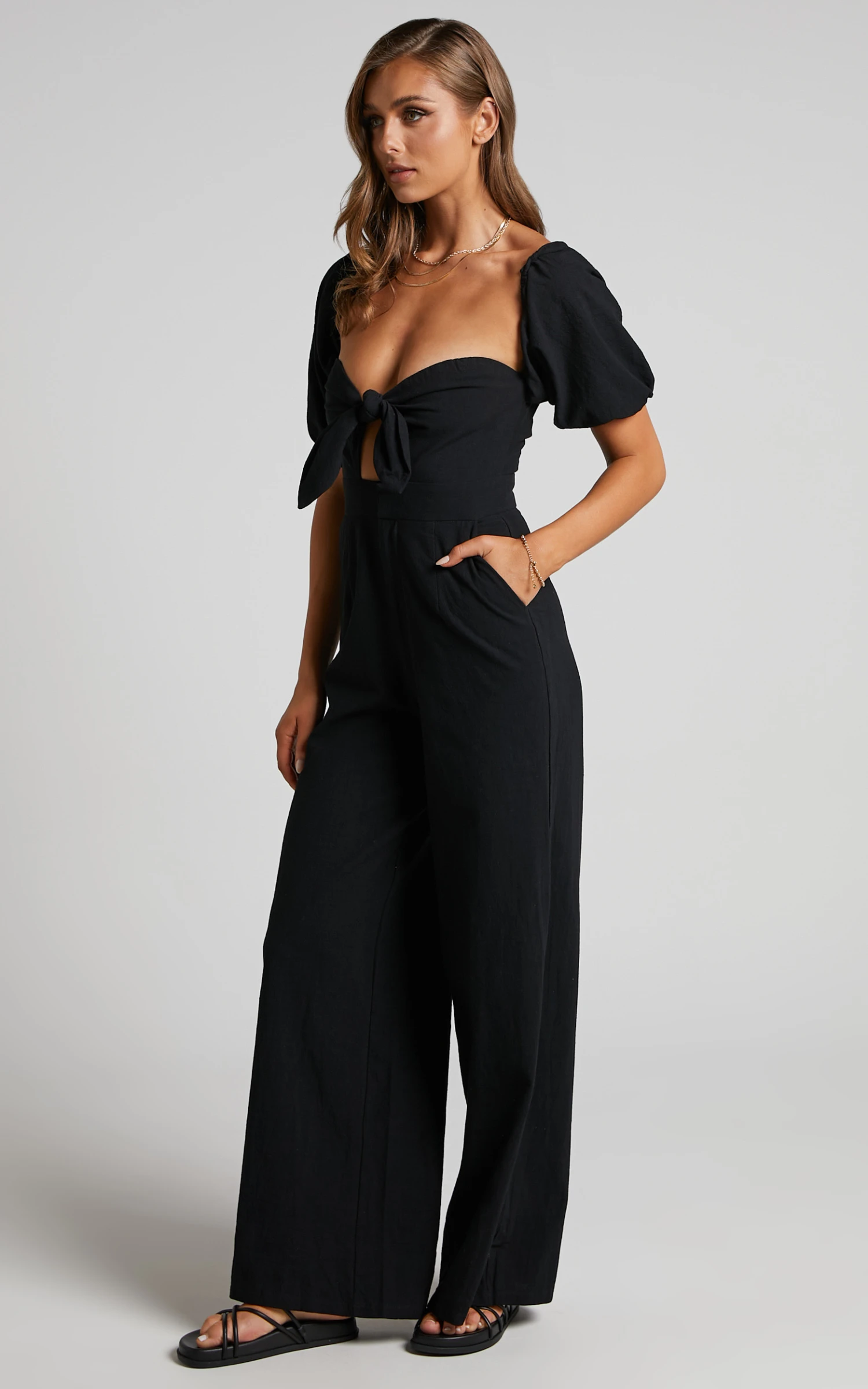 Showpo Maja Front Tie Off Shoulder Jumpsuit In Black 4 Showpo Maja Front Tie Off Shoulder Jumpsuit In Black - Image 4