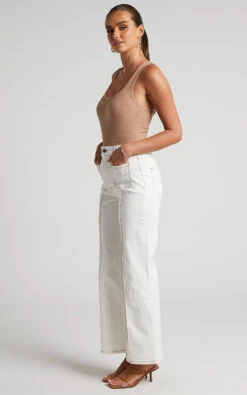 Showpo Malcolm Jeans - Mid Rise Contrast Stitch Flared Jeans In White Denim -Showpo Women's Clothing Store Malcolm Contrast Stitch High Rise Denim Flares in White Denim 2528SB22090007012529 3