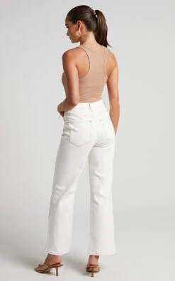 Showpo Malcolm Jeans - Mid Rise Contrast Stitch Flared Jeans In White Denim -Showpo Women's Clothing Store Malcolm Contrast Stitch High Rise Denim Flares in White Denim 2528SB22090007012529 6