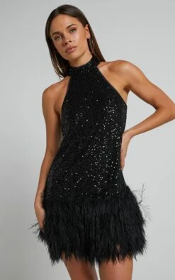 Showpo Malisha High Neck Faux Feather Mini Dress In Black 16 Showpo Malisha High Neck Faux Feather Mini Dress In Black -Showpo Women's Clothing Store Malisha High Neck Faux Feather Mini Dress in Black 10