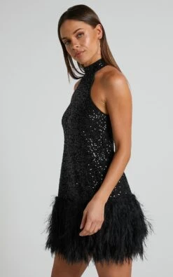 Showpo Malisha High Neck Faux Feather Mini Dress In Black 15 Showpo Malisha High Neck Faux Feather Mini Dress In Black -Showpo Women's Clothing Store Malisha High Neck Faux Feather Mini Dress in Black 6