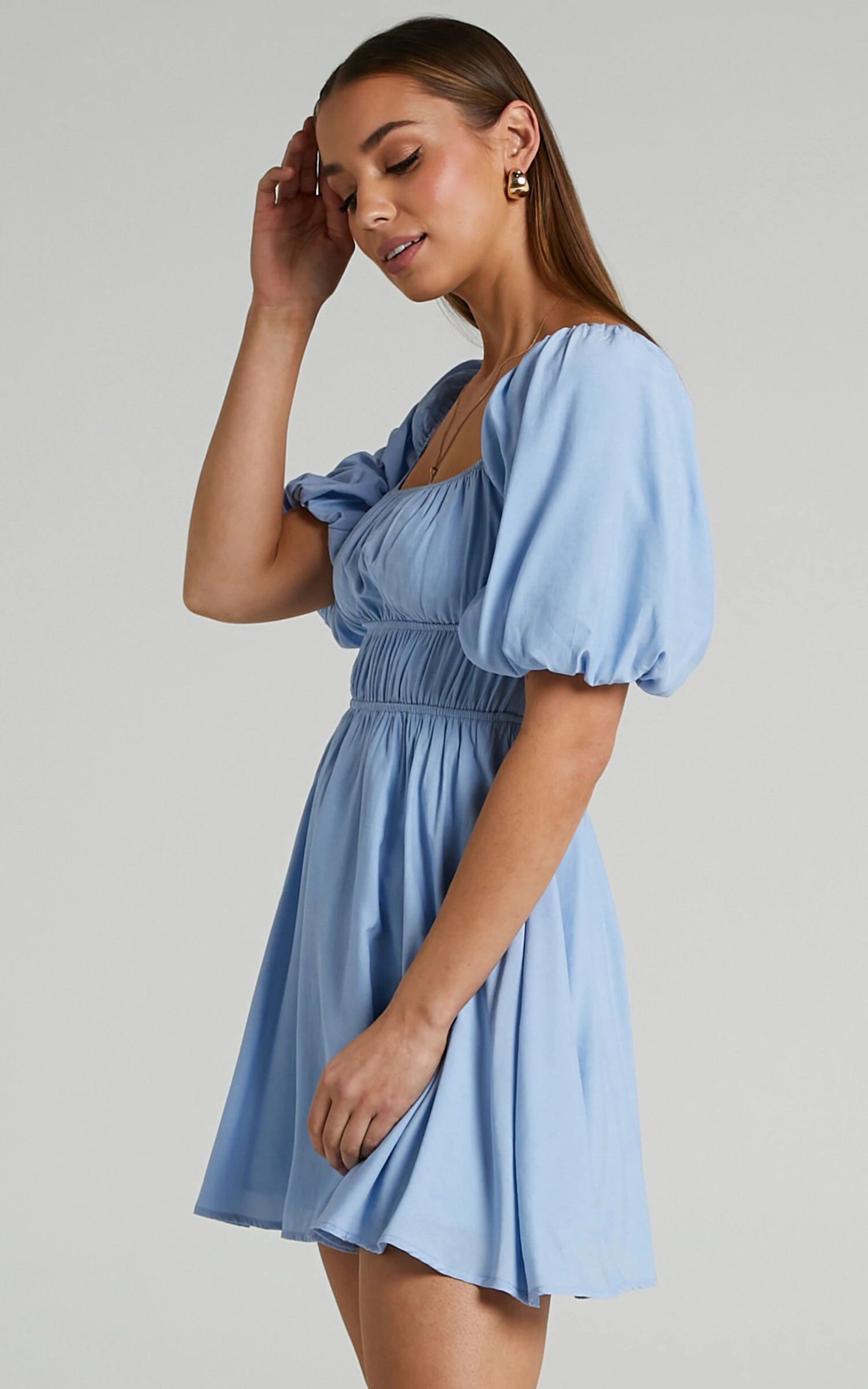 Showpo Maretta Stretch Waist Square Neck Mini Dress In Blue 6 Showpo Maretta Stretch Waist Square Neck Mini Dress In Blue - Image 6