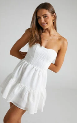Showpo Marionne Strapless Tiered Mini Dress In White