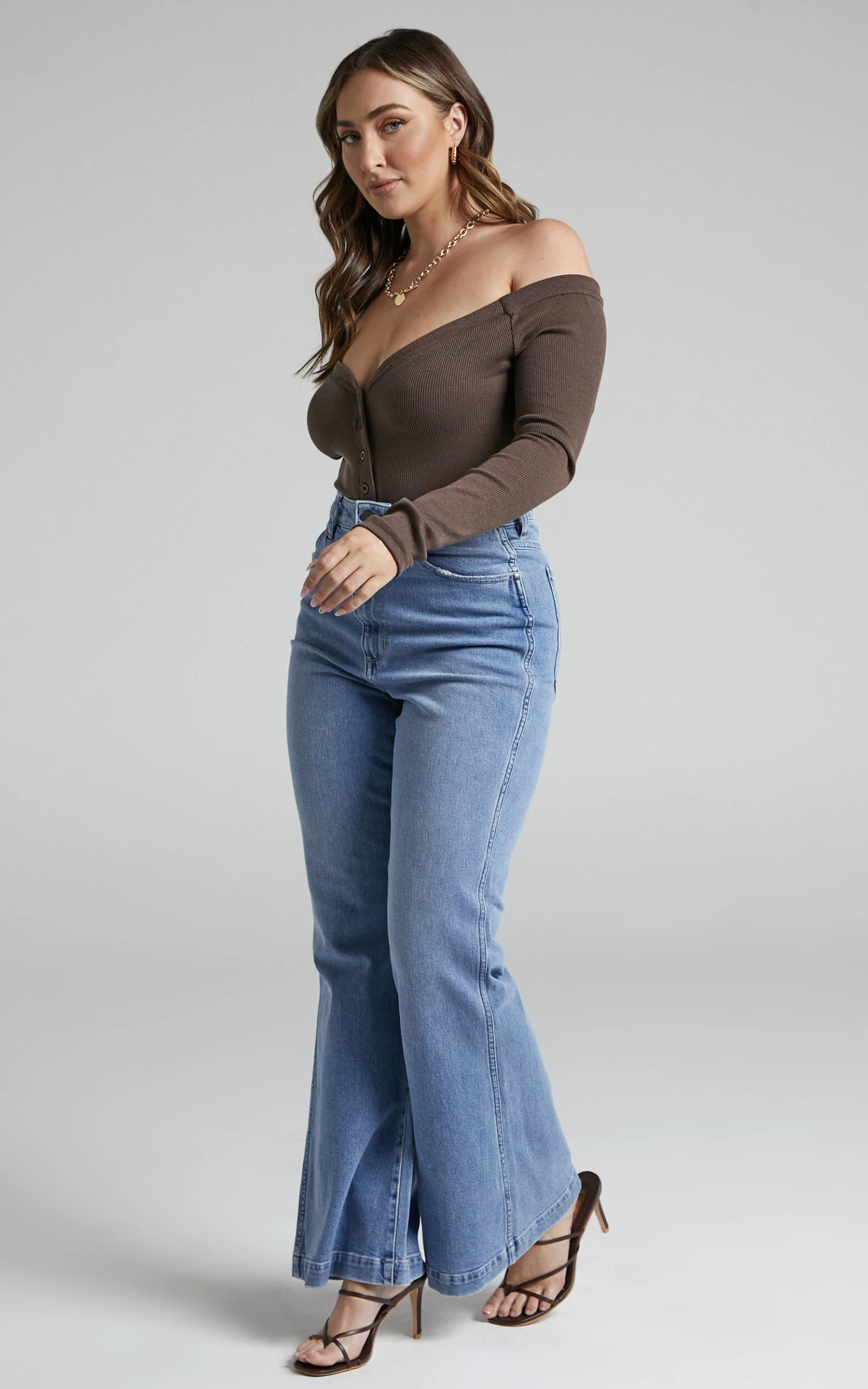 Showpo Mariz Off Shoulder Long Sleeve Bodysuit In Chocolate 3 Showpo Mariz Off Shoulder Long Sleeve Bodysuit In Chocolate - Image 3