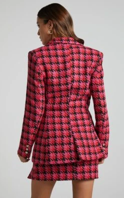 Showpo Marjoe Button Detail Blazer In Pink And Black Check -Showpo Women's Clothing Store Marjoe Button Detail Blazer in Pink and Black Check 5